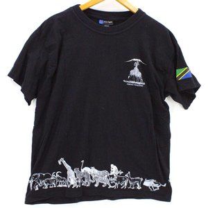 Vintage First Light Shirt Men Black Short Sleeve African Animals Graphic Logo XL